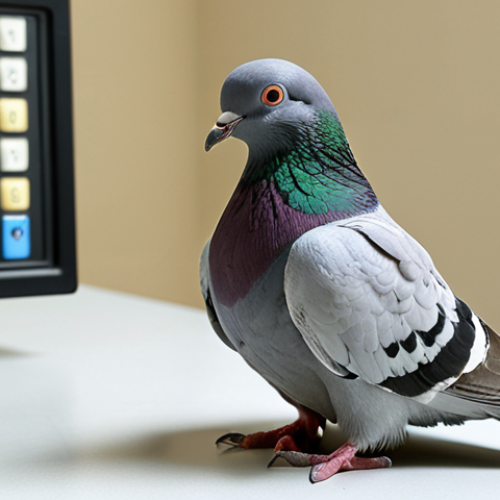 Home 14 **
A pigeon accurately distinguishing between subtle shades of color, possibly pressing a colored button in a lab setting. Focus on the pigeon's keen eyesight and cognitive abilities.
**