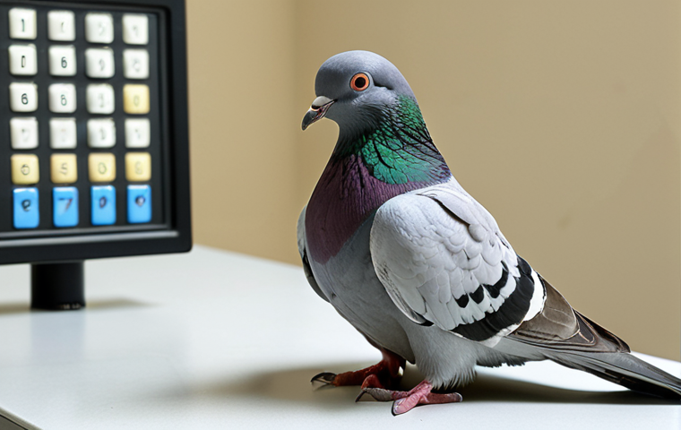 **
A pigeon accurately distinguishing between subtle shades of color, possibly pressing a colored button in a lab setting. Focus on the pigeon's keen eyesight and cognitive abilities.
**