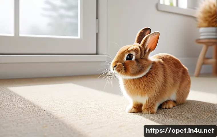 토끼 실내 배변 훈련 - **Prompt 1: Happy Rabbit's Successful Potty Time**
"A cozy indoor scene featuring a fluffy, cont...