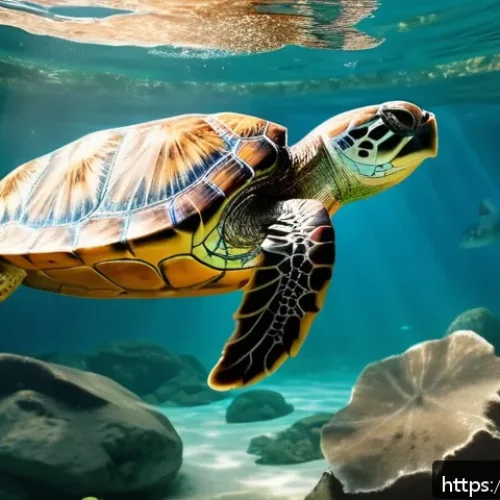 Home 32 수생 거북이 먹이 주기 - A vibrant underwater scene featuring a semi-aquatic turtle actively feeding on a variety of natural ...