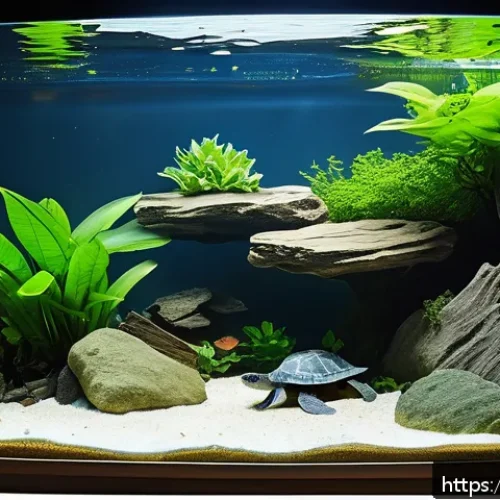 Home 30 수생 거북이 수질 관리 - A spacious aquatic turtle tank setup featuring a large glass aquarium at least ten times the size of...