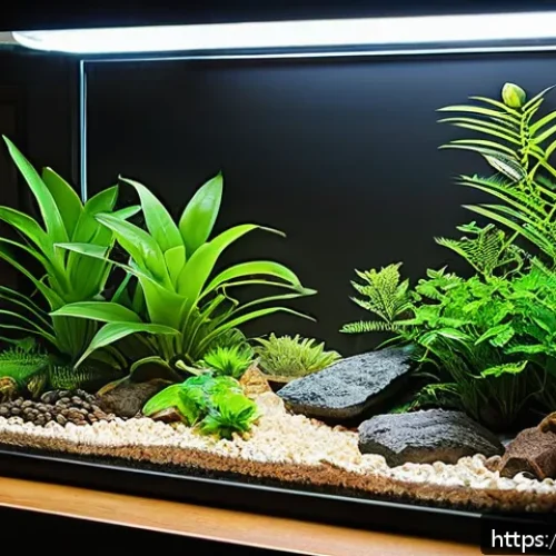 Home 17 파충류 사육 용품 리스트 - A detailed, high-resolution image of a well-equipped reptile terrarium showcasing essential environm...